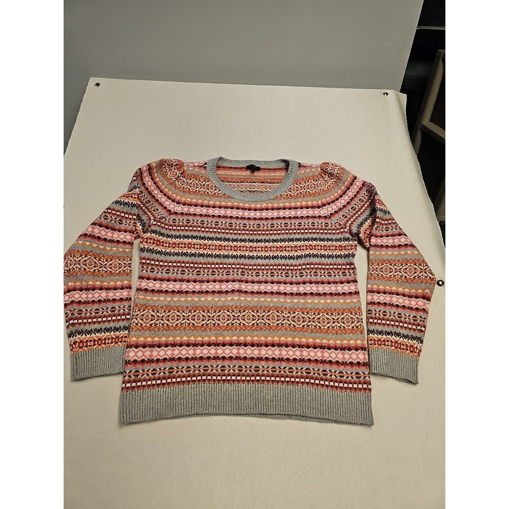 TALBOTS Fair Isle Crewneck Sweater Size Medium Women's Pink ‎ Soft